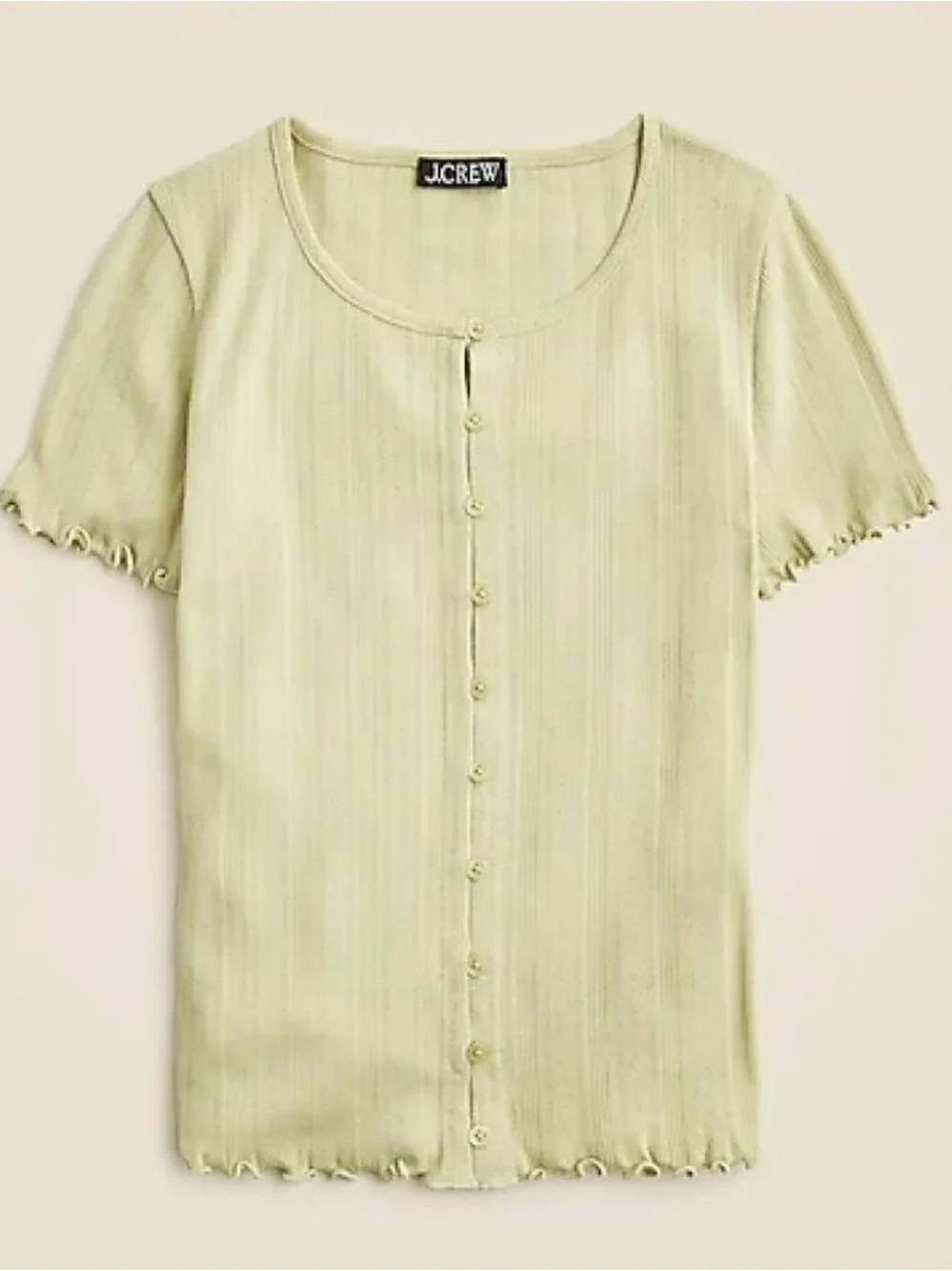NWT J.Crew Khaki Lime Pointelle Short Sleeve Knit Cardigan